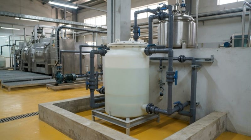 Hệ thống bồn nhựa PP pha chế và phân phối hóa chất trong xưởng dệt nhuộm