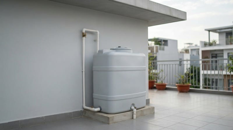 Bố trí lắp đặt bồn nhựa PP tại khu vực kỹ thuật sân thượng nhà phố