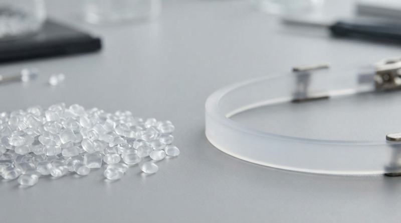 Hạt nhựa nguyên liệu và dải nhựa PVC mềm dẻo thể hiện tác dụng của chất hóa dẻo trong công nghiệp