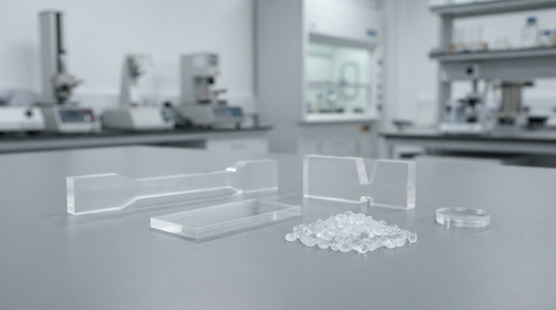 Mẫu vật liệu nhựa trong suốt và hạt polymer kiểm định trong môi trường kỹ thuật