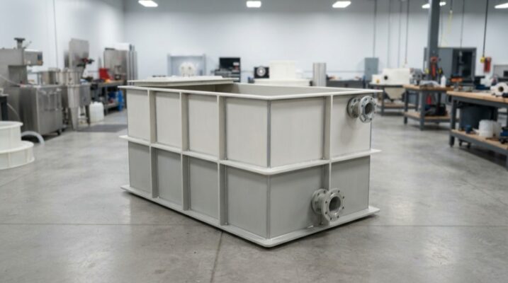 Bồn nhựa PP công nghiệp hình chữ nhật gia công với các đường gân gia cường chắc chắn