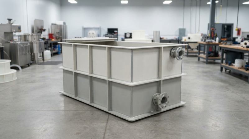Bồn nhựa PP công nghiệp hình chữ nhật gia công với các đường gân gia cường chắc chắn